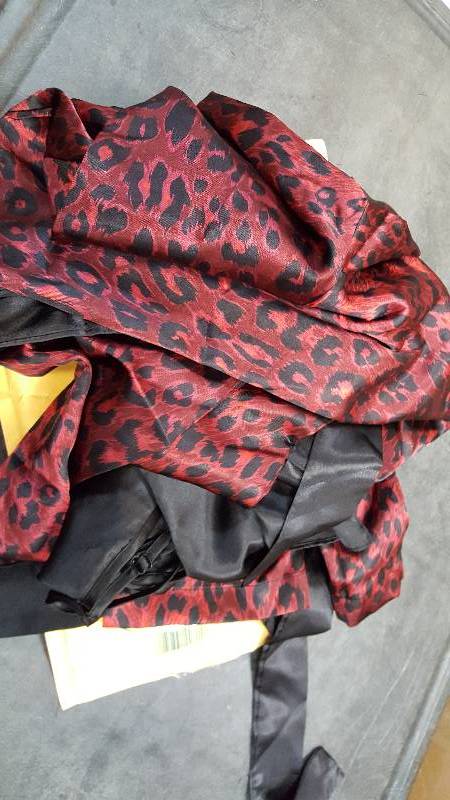 Winlar Ms Satin Robe Gown Set Red Print Large