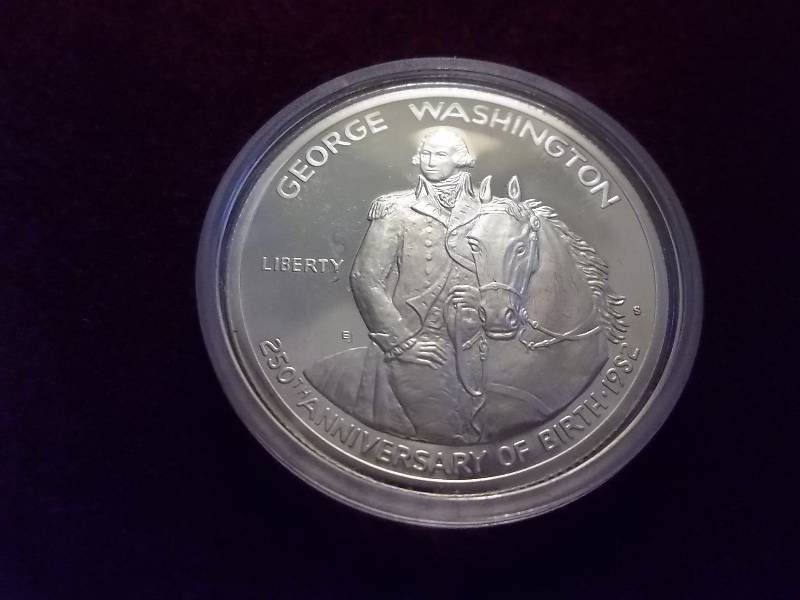 George Washington 250th Anniversary Commemorative Half Dollar Proof 99.93 Fine Silver Unc 12 Oz. In Airtight Capsule & COA