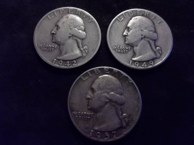 1942 S, 1949 D, 1957 Washington Quarters