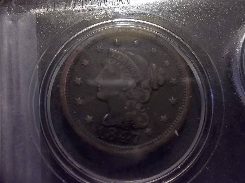 6-Coin Set Of Type Coins 1847 Large Cent, 1854 Seated Liberty Quarter, 1865 2 Cent , 1868 3 Cent Nickel, 1868 Shield Nickel & 3 Cent Silver All In One Air Tight Display Case