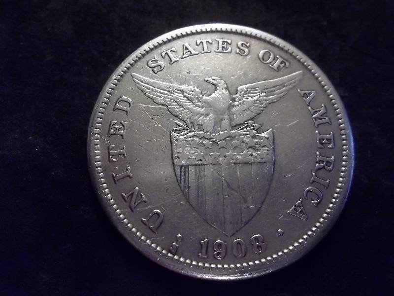 1908 S USA One Silver Peso Philippines