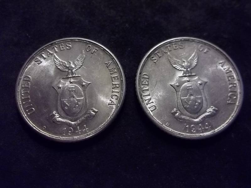 2-1944 D 20 Silver Pesos From US Philippines  Minted In Denver USA MS
