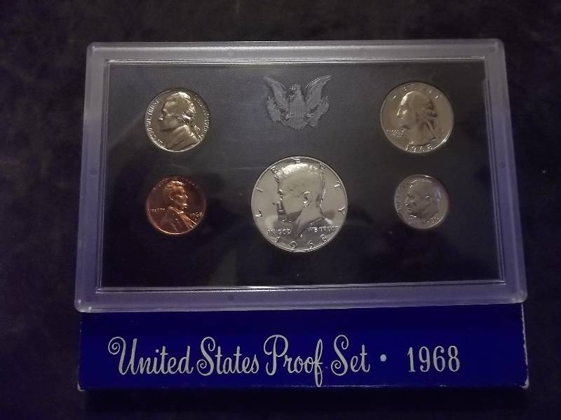 1968 U S Proof Set With Kennedy Silver Half Dollar With Original Box