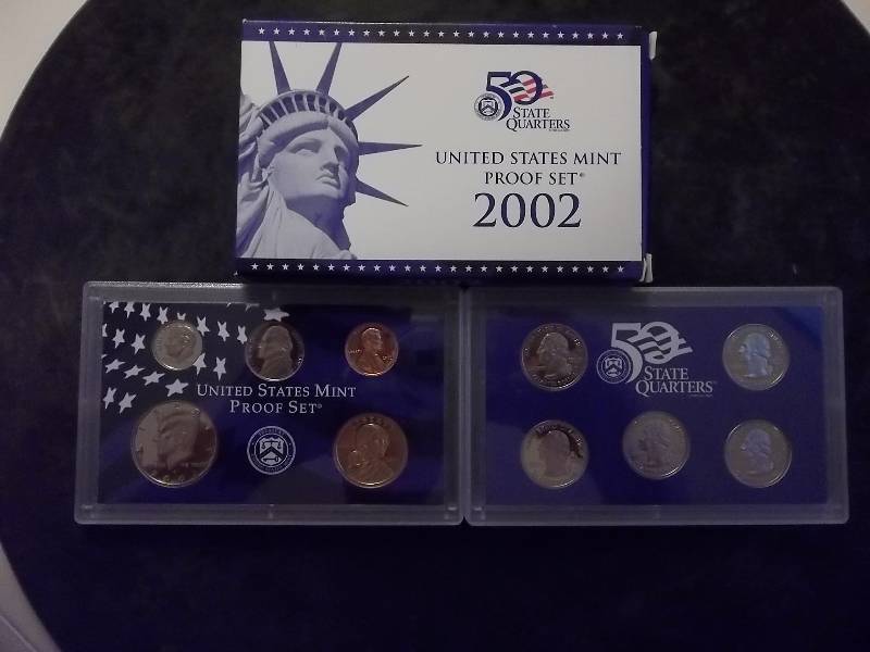 2002 US Mint Proof Set With State Quarters & Sac Dollar In Original Box & COA