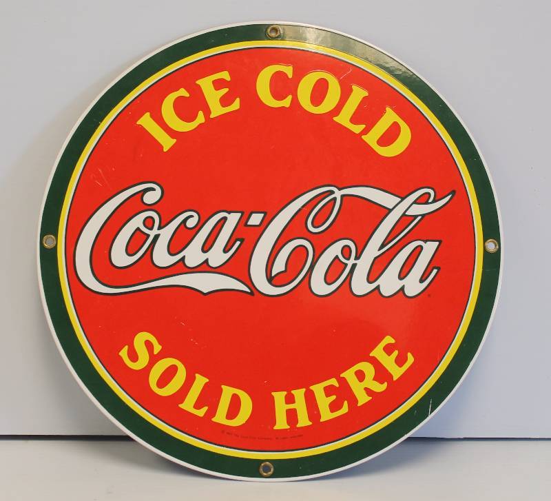 lot 26 image: Coca Cola Sold Here Porcelain Sign