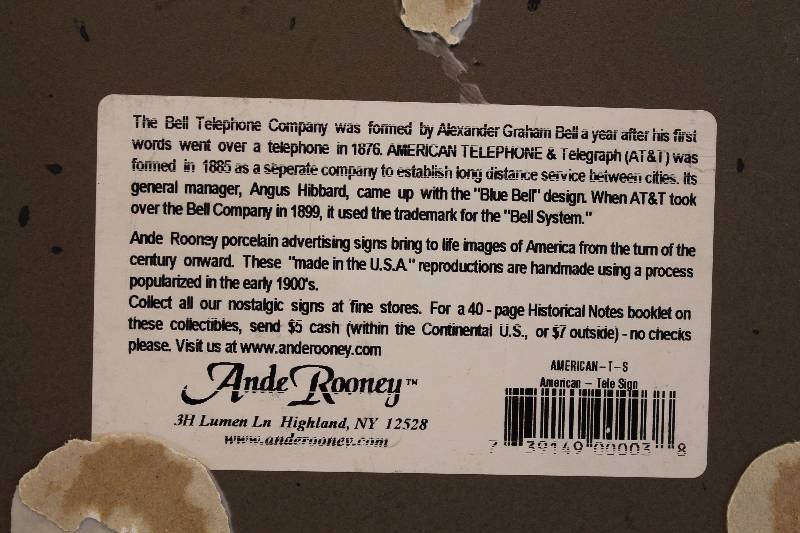 lot 27 image: American Telephone & Telegraph Porcelain Sign