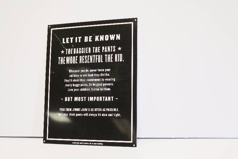 lot 38 image: Let Be Known Jimmy Johns Porcelain Sign