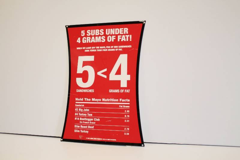 lot 52 image: 5 Subs Under 4 Grams Of Fat Sign