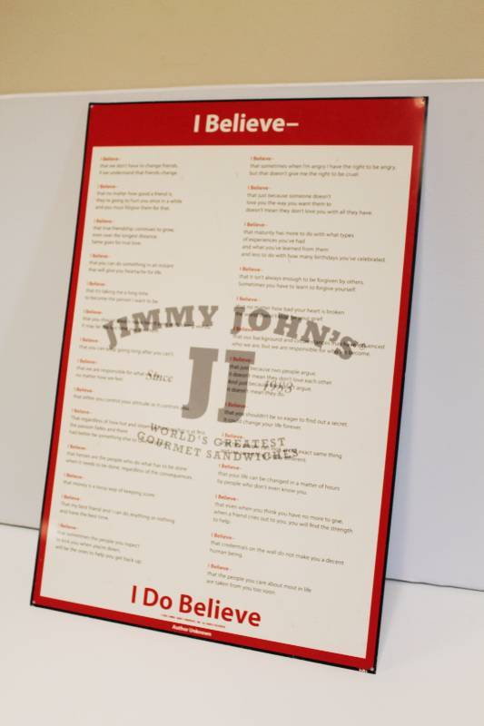 lot 57 image: I Believe Jimmy Johns Sign