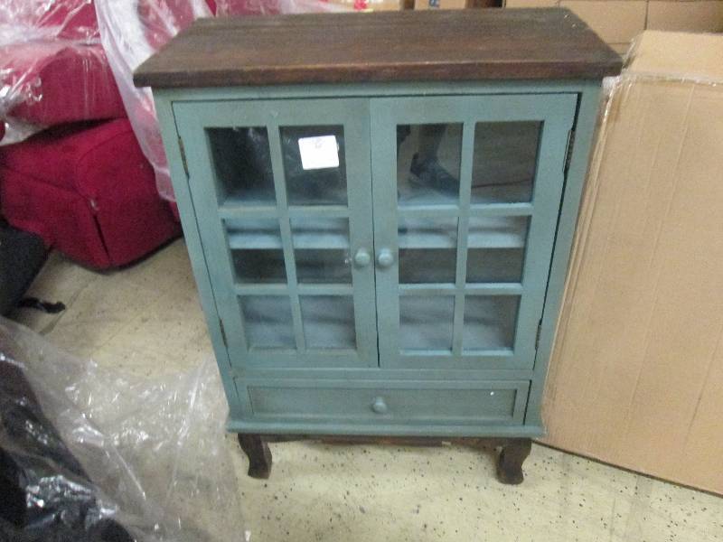 lot 124 image: Distressed Green Two Door Cabinet, ...