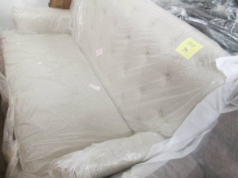 lot 39 image: Pin Striped Loveseat open box...