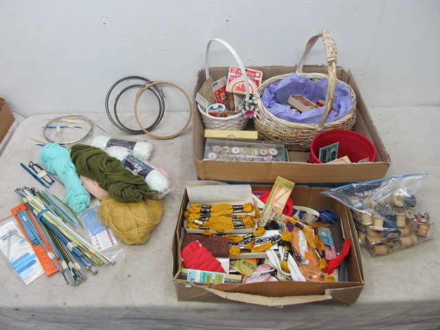 lot 62 image: LARGE Lot of Vintage SewingCrocheting Supplies Yarn etc