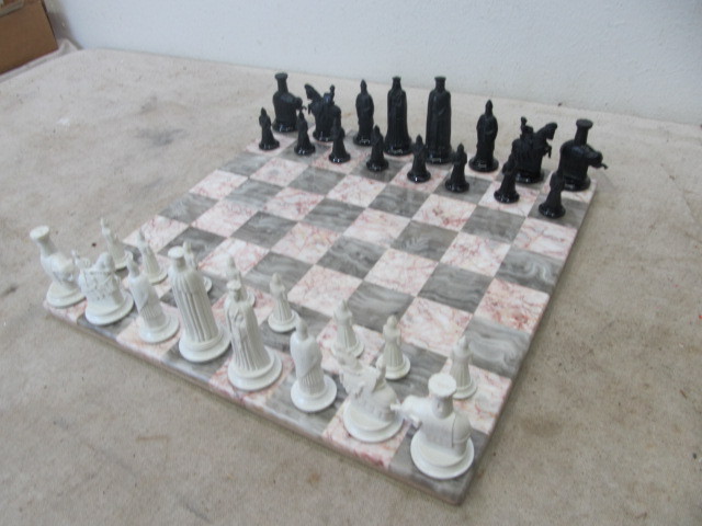 lot 76 image: MarbleStone Chess Board with Full Set of Pieces