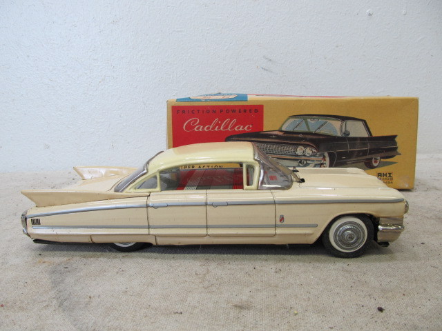 lot 5 image: 1950s 9 Tin Friction Toy Cadillac wOriginal Box