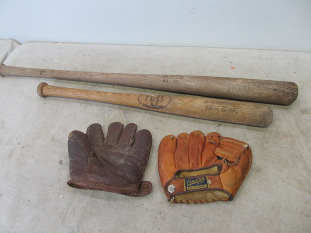 lot 112 image: Vintage Baseball Bats & Gloves