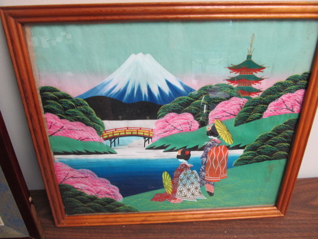lot 200 image: 3 Vintage Hand Painted Oriental Artworks