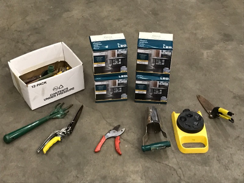 Box Of Assorted Garden Tools & (4) ...