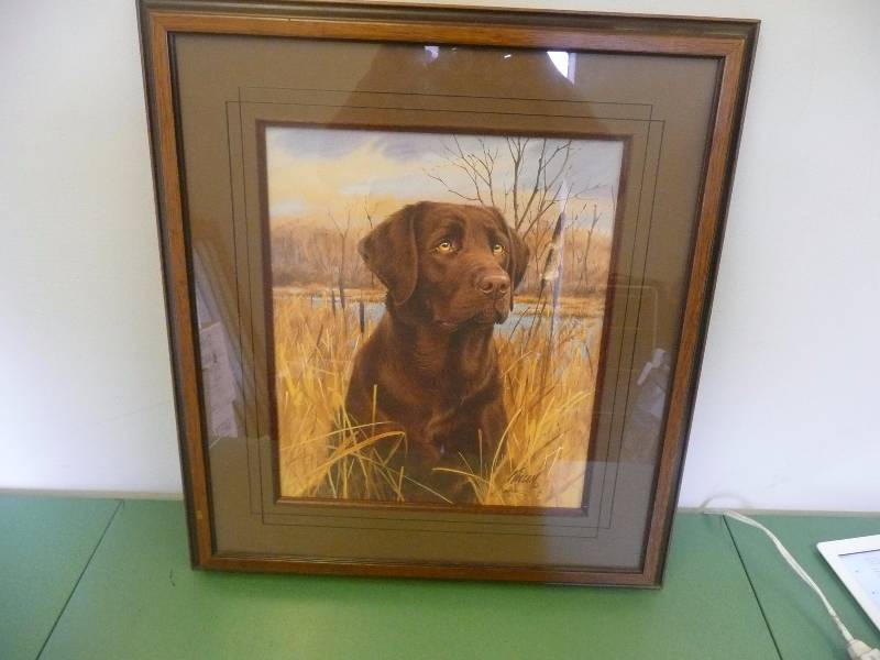 lot 10 image: Jim Killen Framed Artwork - Thats My Dog Too - Chocolate Lab - Signed With Certificate Of Authenticity - Very Nice Piece, Professionally Framed - Approx 21wide 24high - See Pictures