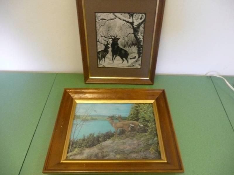 lot 11 image: 2 Vintage Deer Art Pieces - 1 Deer Litho Print & 1 3D Picture, Both Very Cool - See Pictures