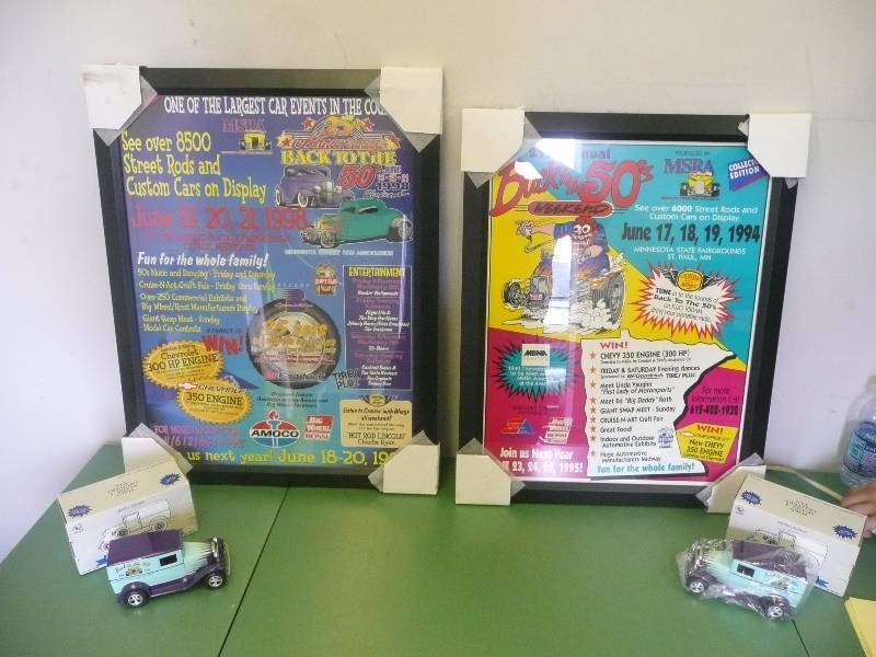 lot 15 image: Back To The 50s Collection - Professionally Framed 1 Approx 21 w 27h 1 20w 25h With 2 Back To The 50s Limited Edition 125 Scale Model A delivery Van Lockable Coin Bank - Manufactured By Liberty Classics Inc.