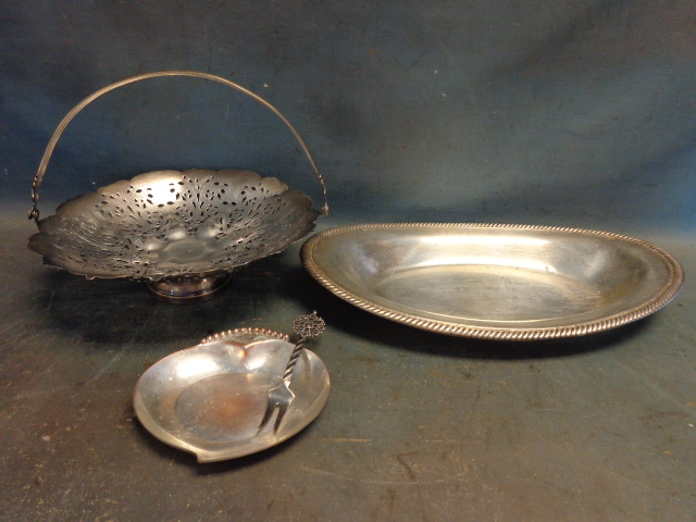 lot 52 image: Silver Plate Basket, Platter, Dish and Fork