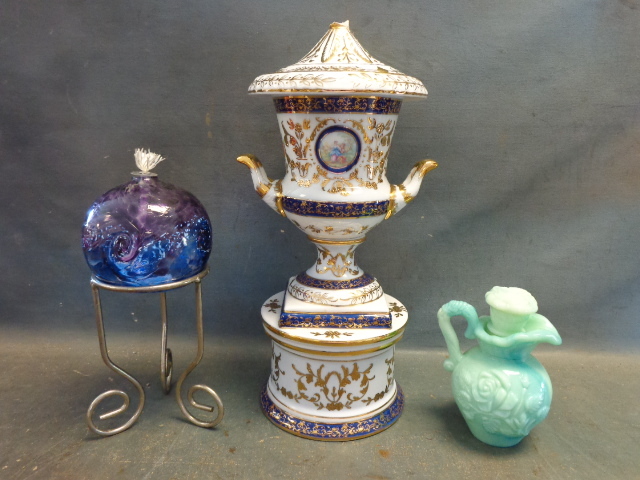 lot 58 image: Glass Oil Lamp and Vases