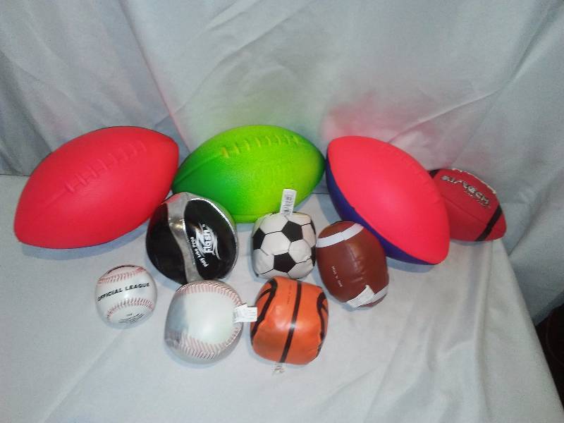 lot 95 image: Lot of Balls (10) Nerf, Inflatables, Stuffed, Football, Soccer and more