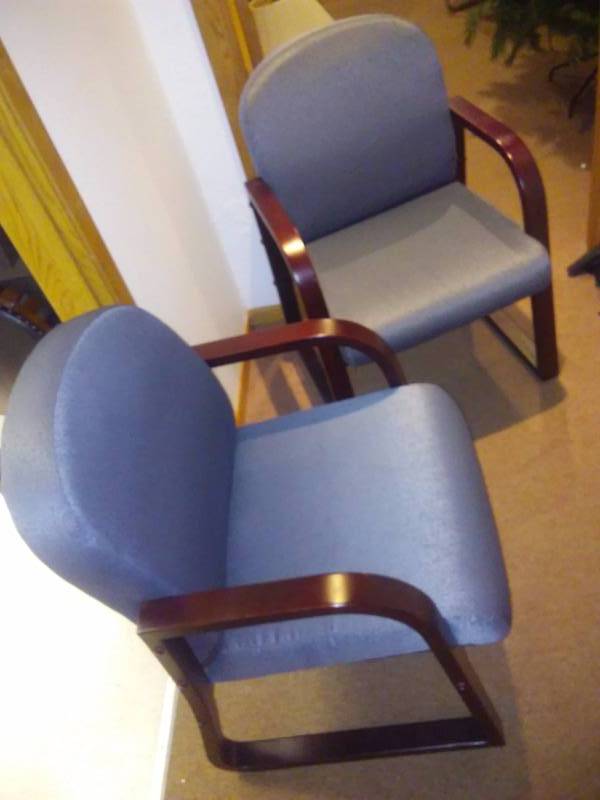 lot 116 image: Office Side Chairs, (2) Wood Frame, Solid and sturdy yet light weight and comfortable, Steel Blue Grey Color, Excellent condition