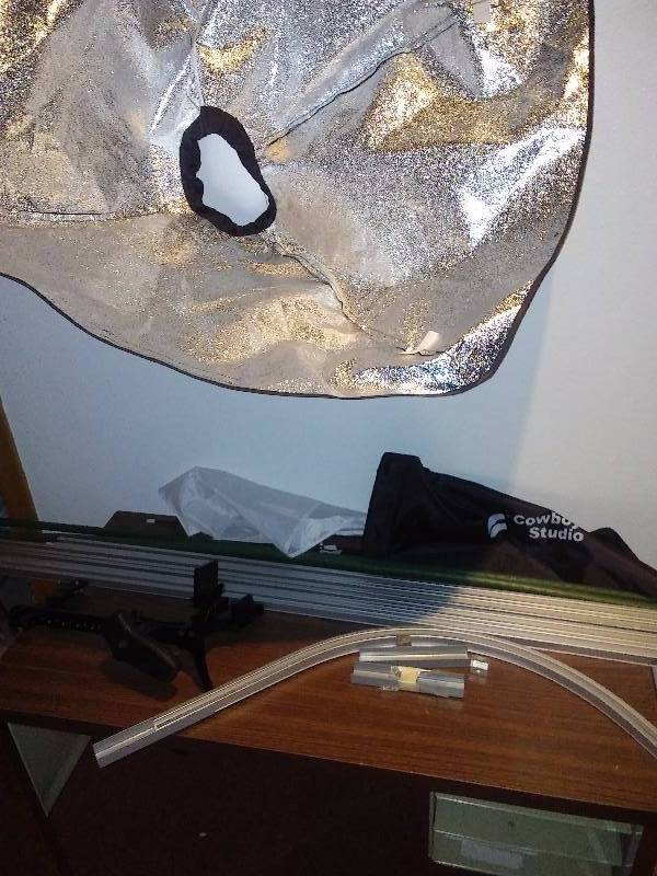 lot 126 image: 30 feet Ceiling Track, 12 in. Flash Extender and reflective umbrella