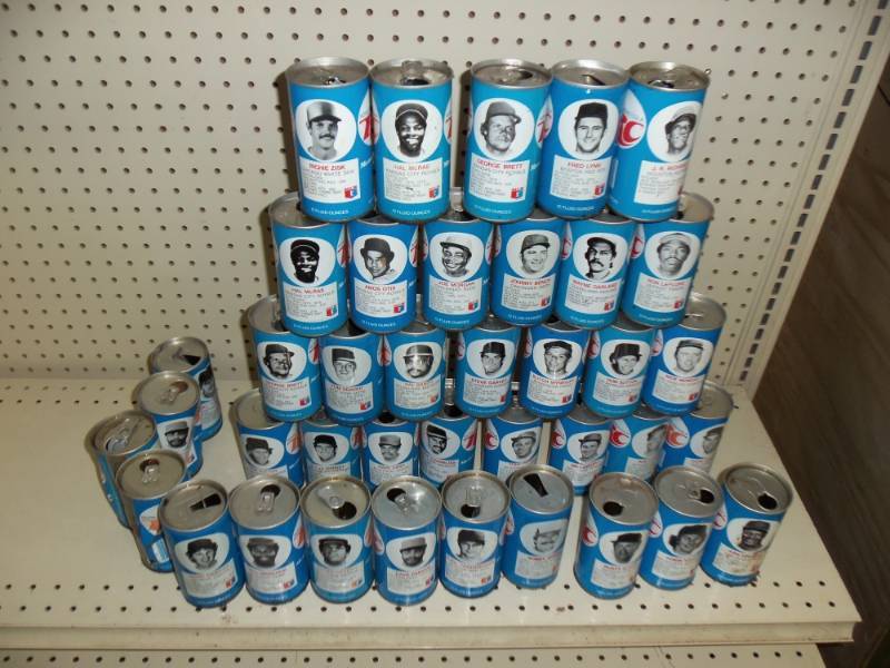 lot 37 image: 35 RC Cola Baseball Collectable Cans