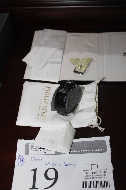 lot 19 image: Philip Stein Watch w Spare Band, Carry Bag