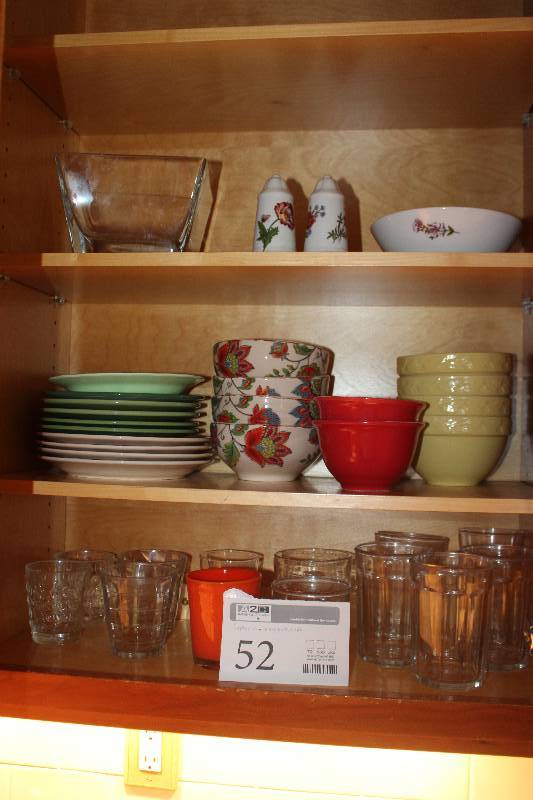 lot 52 image: Bowls, Plates, Cups, Glass Bowl, Salt & Pepper Shakers