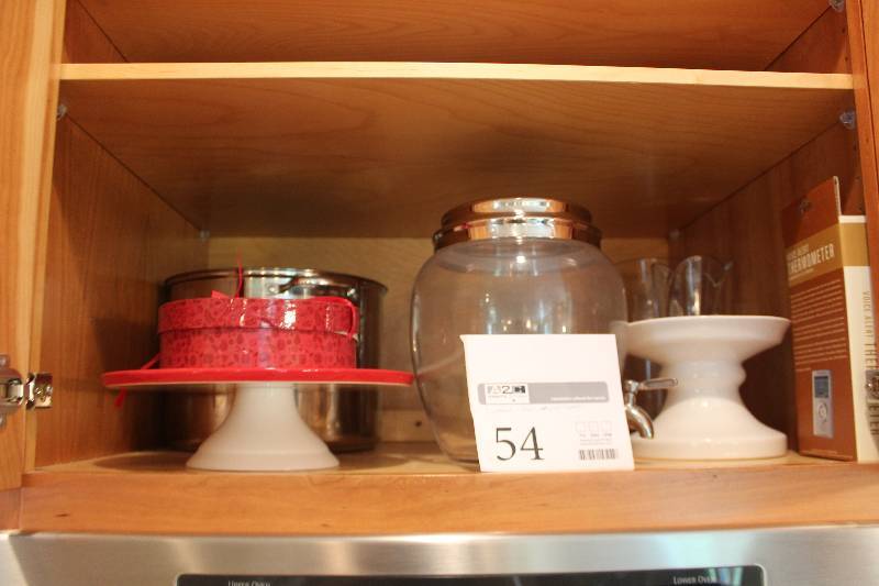 lot 54 image: Cake Pedestals, Liquid Dispenser, Stainless Steel Pot