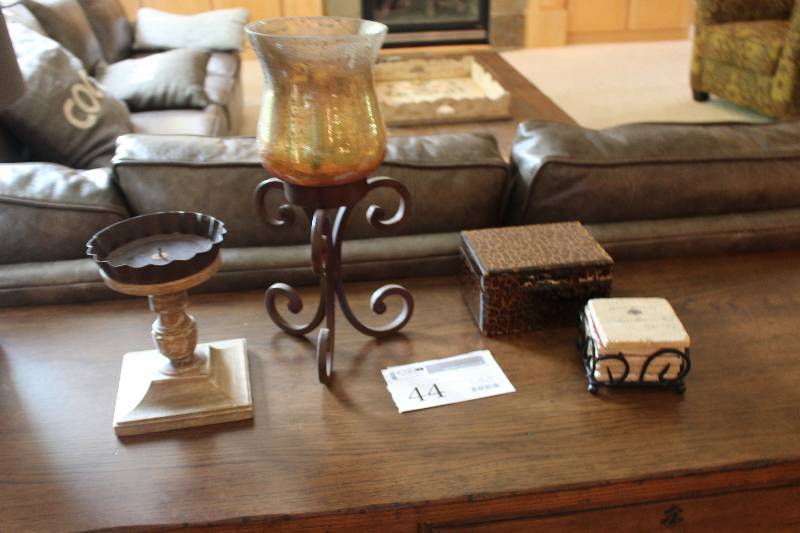 lot 44 image: Table Decorations - Candle Holder, File Box, Coasters, Bowl