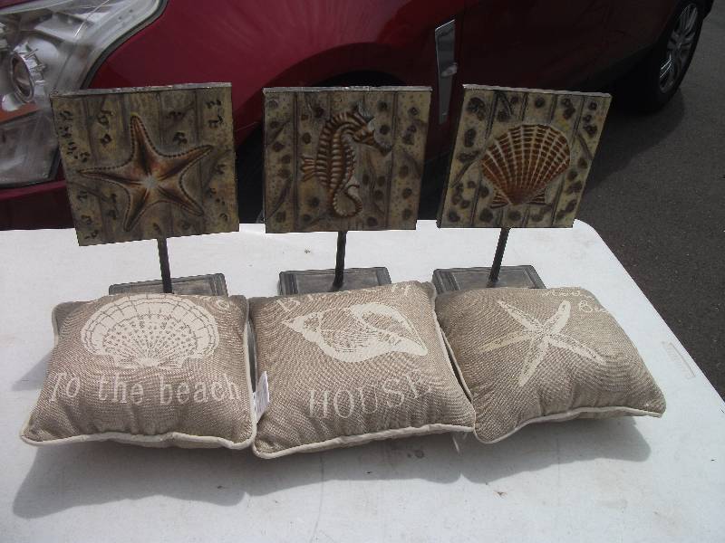 lot 23 image: 3-Sea Shell Throw Pillows & Coordinating Decor