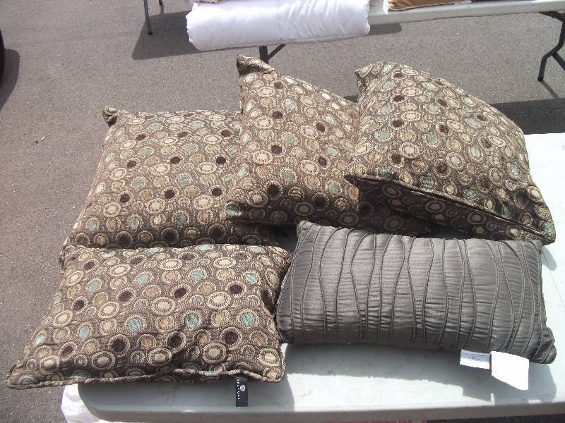 lot 25 image: Decorative Pillows 3-Square Down Filled & 2-Rectangle Throw Pillows