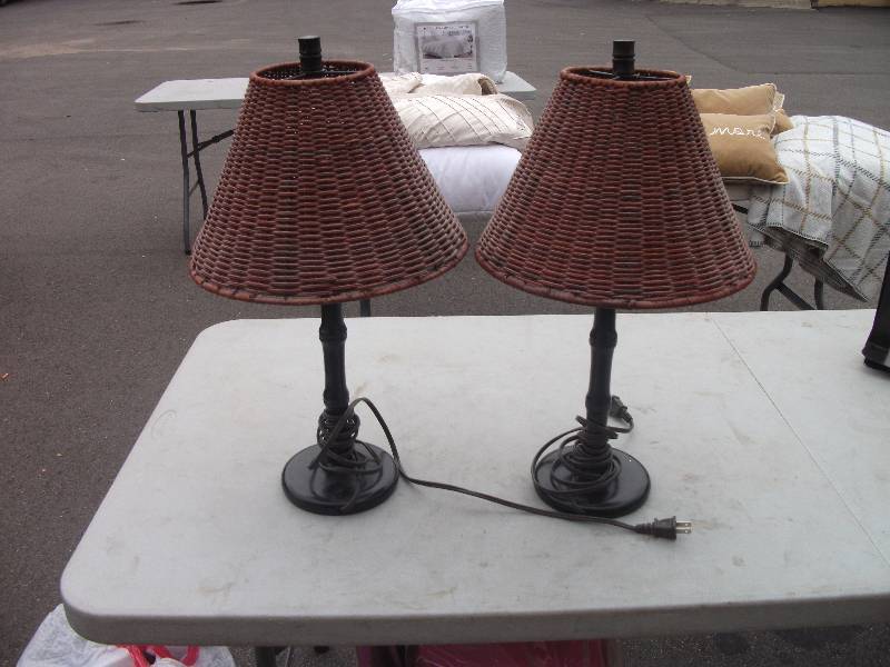 lot 30 image: Pair Of Lamps With Wicker Shades