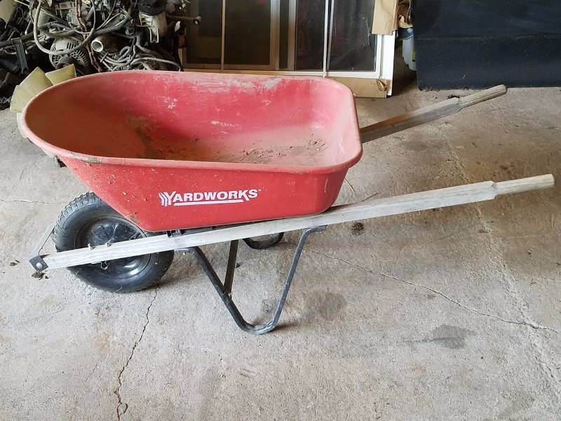 lot 115 image: Wheel Barrow ,ramps & gas cans