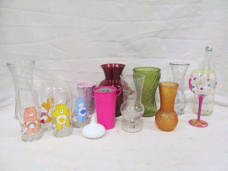 lot 27 image: vases, Care Bear glasses