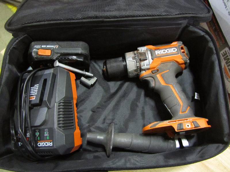 lot 30 image: RIDGID 18-Volt Lithium-Ion 12 in. Cordless Brushless Compact Hammer Drill Kit