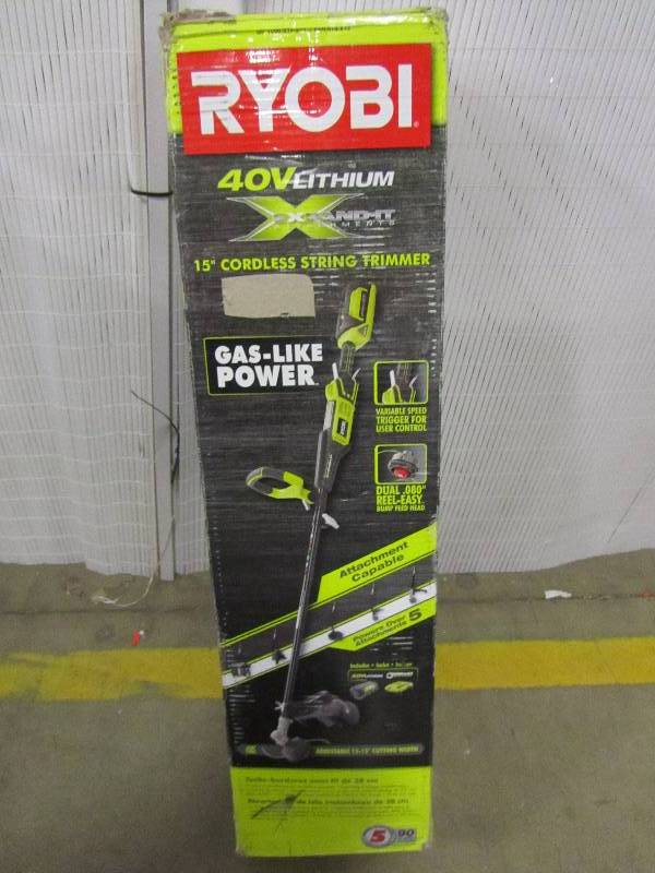 lot 37 image: Ryobi 40-Volt Lithium-Ion Cordless Attachment Capable String Trimmer RY40220