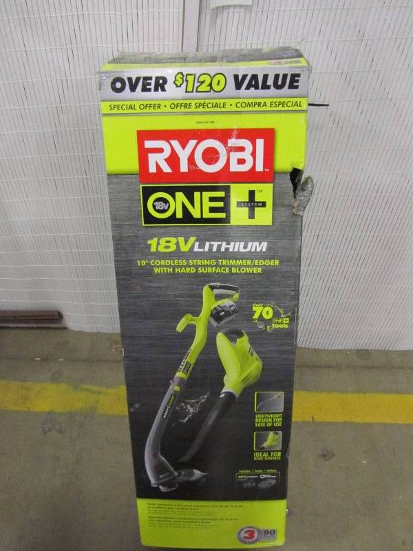 lot 39 image: ONE 18-Volt Lithium-Ion Cordless String TrimmerEdger and BlowerSweeper Combo Kit