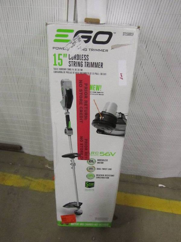 lot 40 image: EGO 15 in. 56-Volt Lithium-ion Electric Cordless String Trimmer with Rapid Reload Head, Battery and Charger Not Included