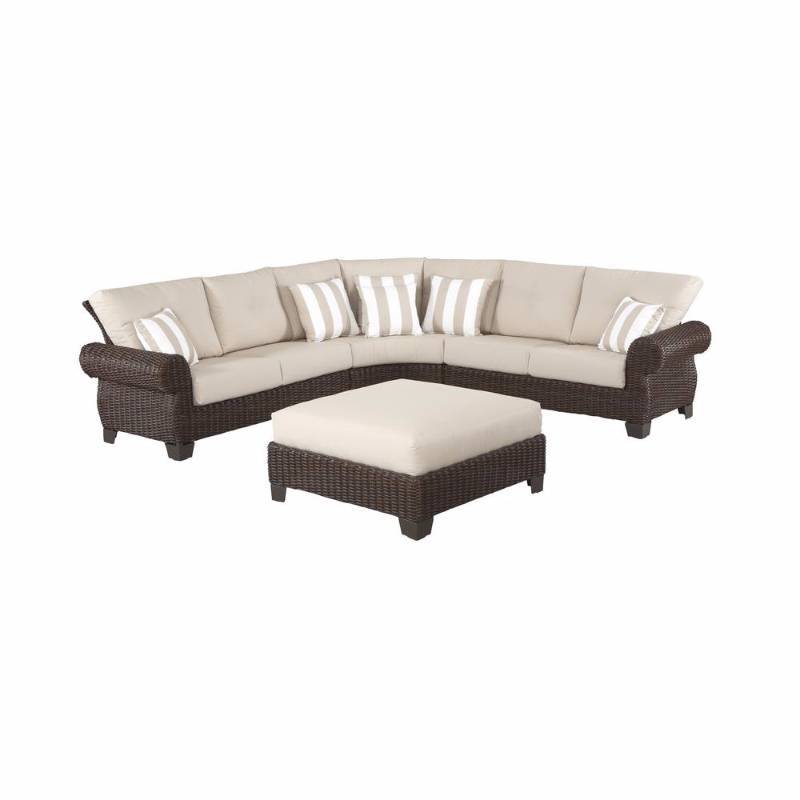 lot 18 image: Hampton Bay Mill Valley 4 piece Sectional patio set with parchment cushions.