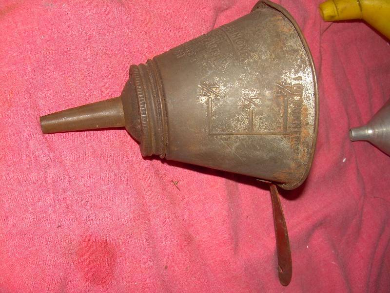 ANTIQUE ALL IN 1 STRAINER , FUNNEL , DIPPER AND 3 MORE FUNNELS