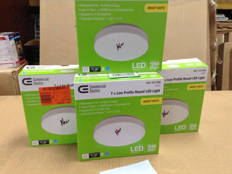 Lot of 4 Commercial Electric 7 in White LED Low Profile Light