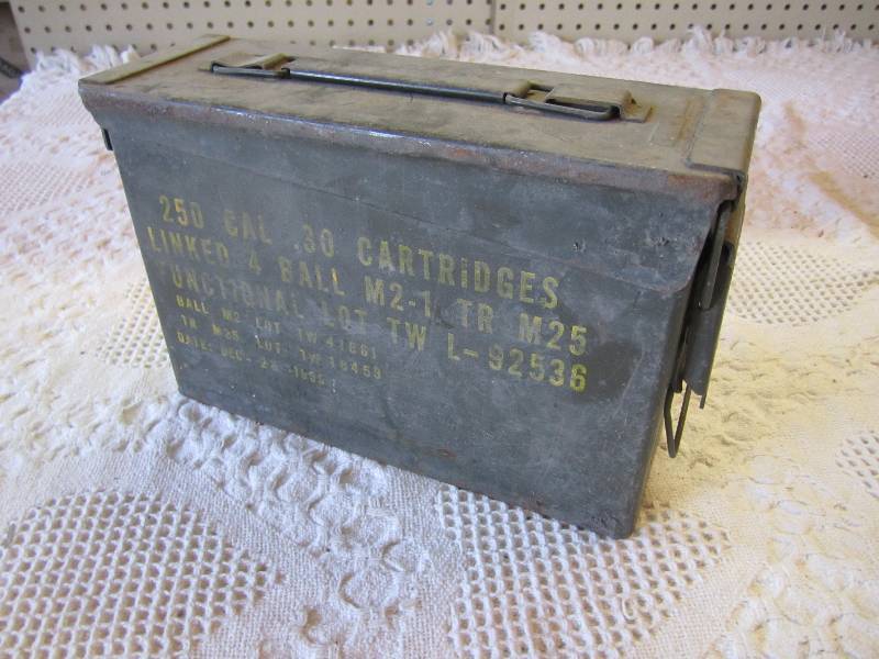 lot 93 image: Vintage ammo box with misc ammo. Se...