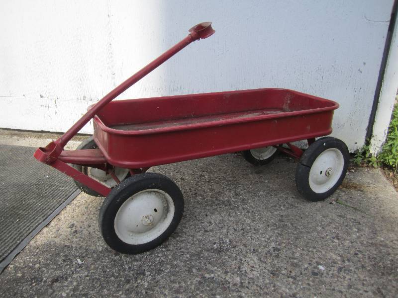 lot 112 image: Red Metal Wagon 15.25 x 40 x 14.5 ...