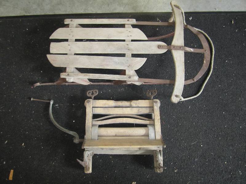 lot 153 image: Vintage wash tub roller and snow sl...
