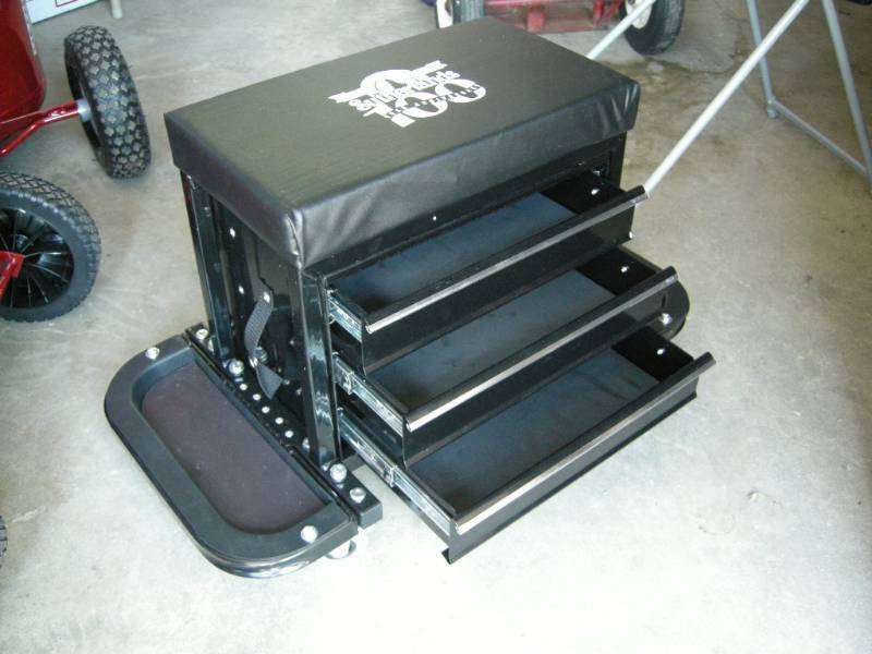 Roll-around Cabinet Stool with Shelves and Drawers